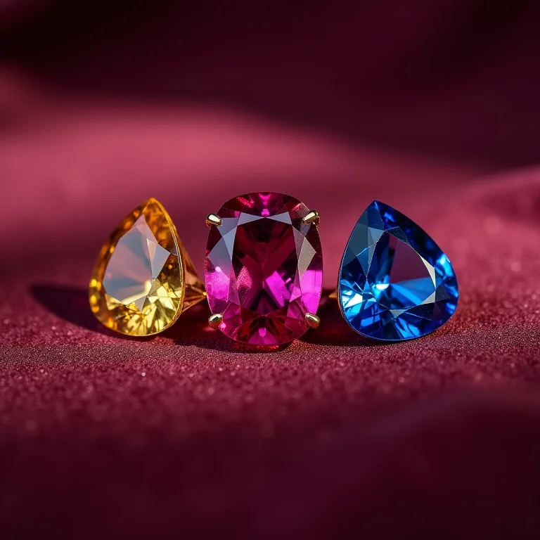 Gemas coloridas representando as cores primárias do Art Déco