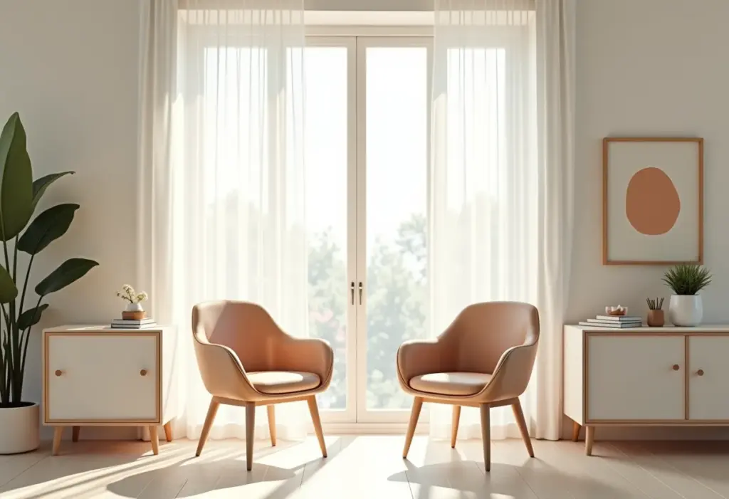 Home office para casal: guia completo para evitar brigas Home office para casal com escrivaninha organizada e cadeiras confortáveis