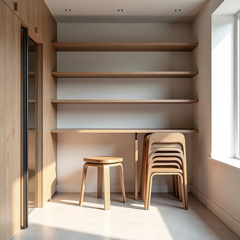 Ideias de onde guardar bancos e cadeiras empilháveis.