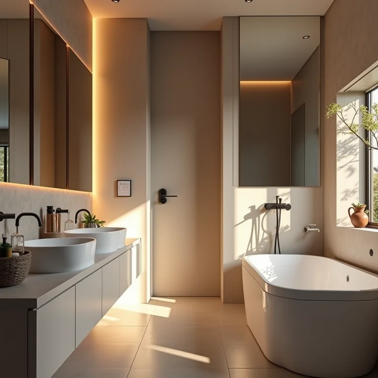 Iluminação bem e mal posicionada em banheiro moderno