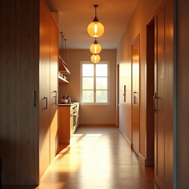 Iluminação em camadas em uma cozinha corredor