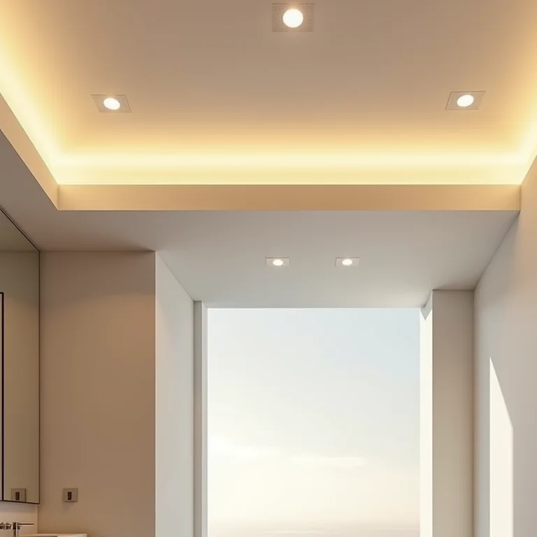 Iluminação embutida e de espelho em banheiro