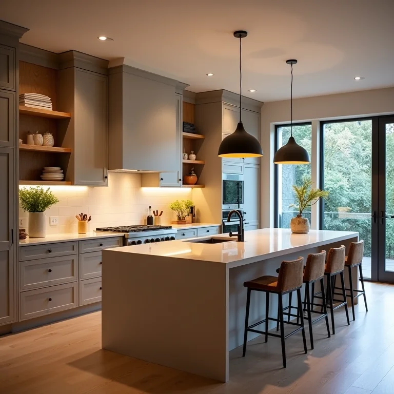 Iluminação estratégica em cozinha planejada.