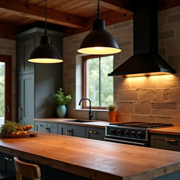Iluminação estratégica em cozinha rústica moderna