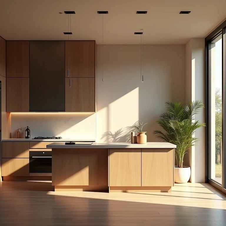 Iluminação inadequada em cozinha integrada.