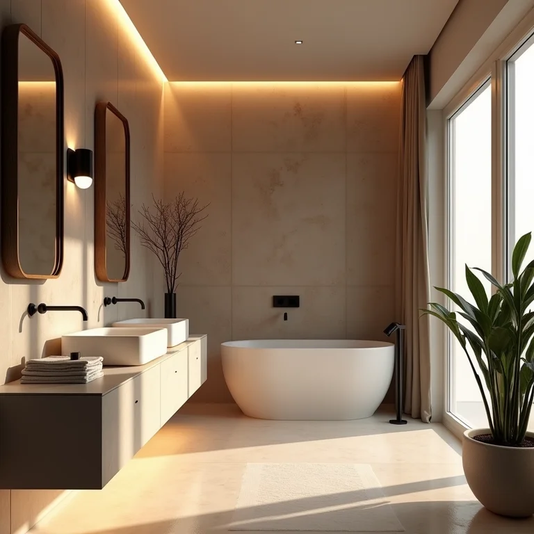 Iluminação multicamadas em banheiro pequeno