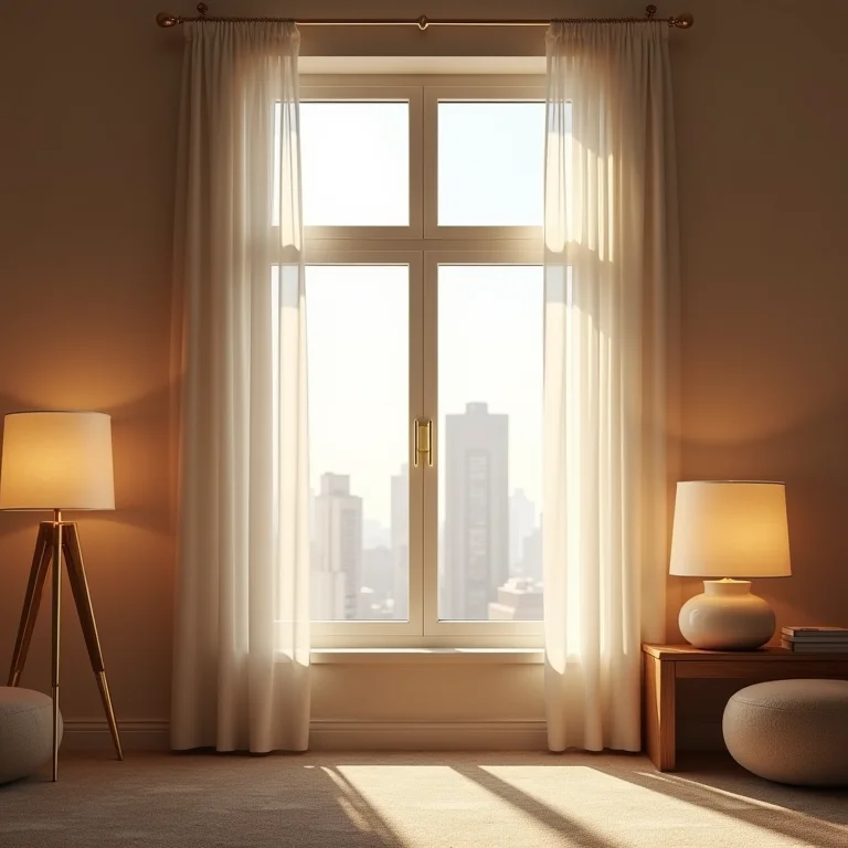 Iluminação natural e artificial em sala de estar pequena