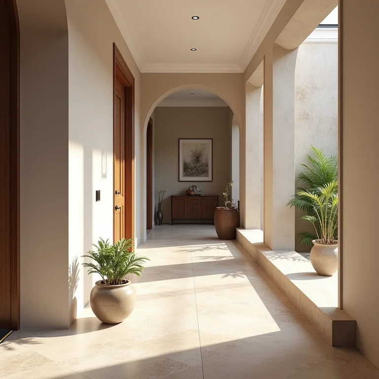 Integração entre corredor e sala de estar.