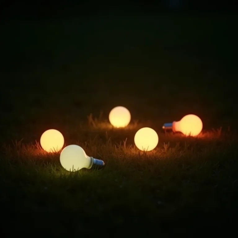 Lâmpadas de diferentes temperaturas de cor em um jardim.