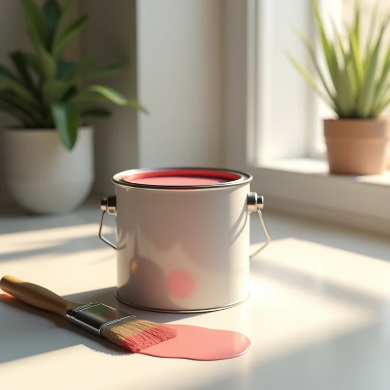 Lata de tinta acetinada com pincel ao lado