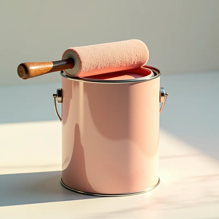 Lata de tinta látex PVA com rolo de pintura