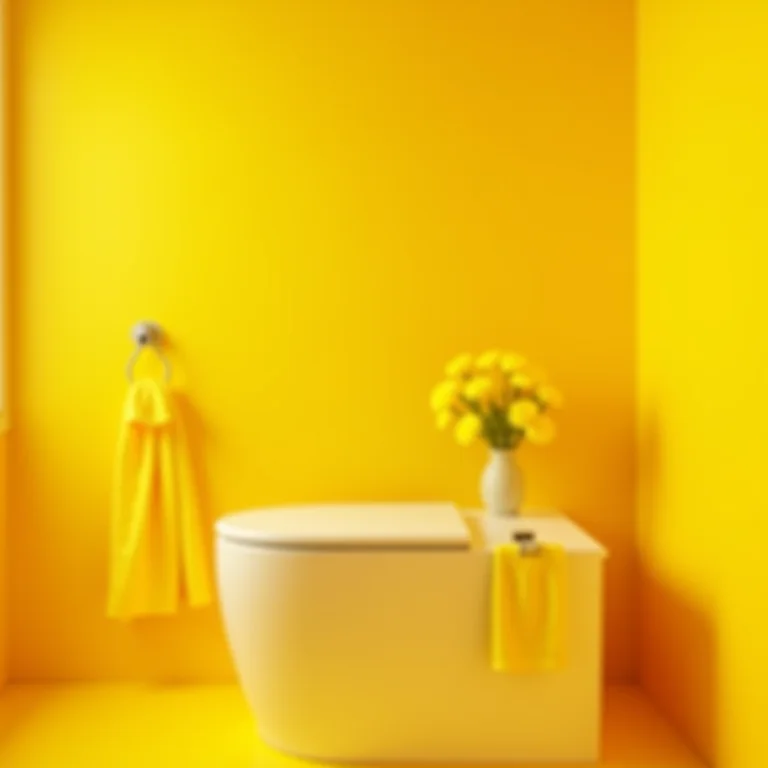 Lavabo amarelo com toalha e flores amarelas