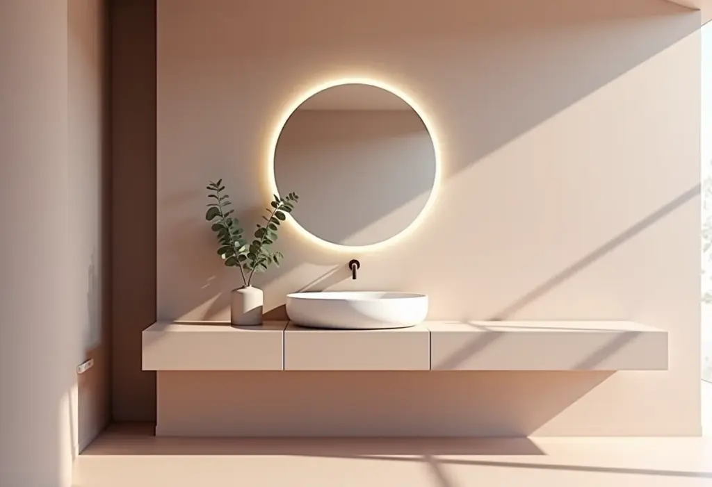 Cores para lavabo: fuja do óbvio e inspire-se nestas ideias Lavabo moderno com cores suaves e design minimalista