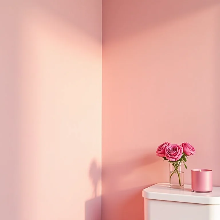 Lavabo rosa com vela e rosas cor de rosa
