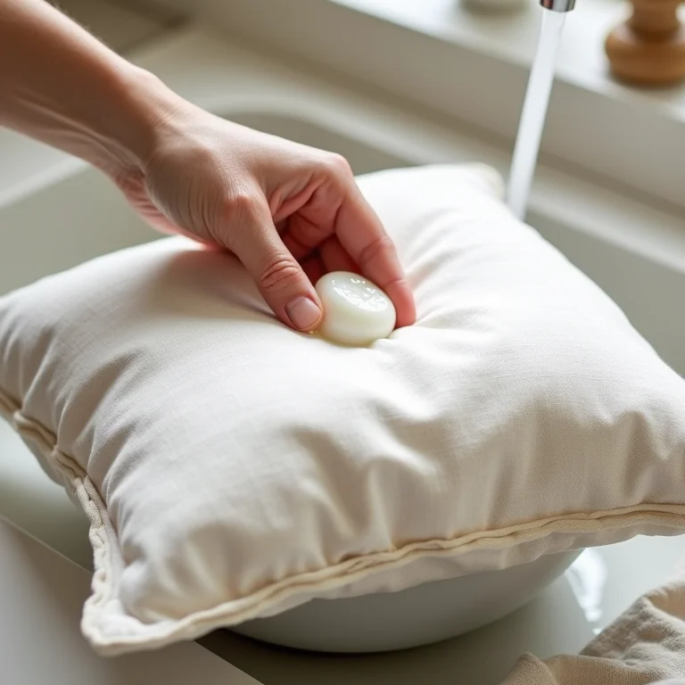 Lavando capa de almofada de linho à mão