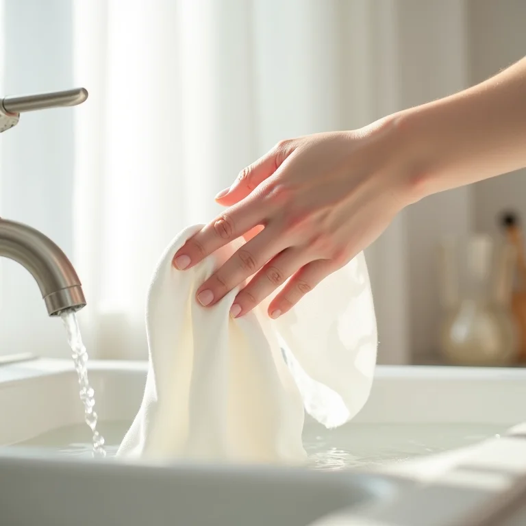 Lavando cortina de linho à mão