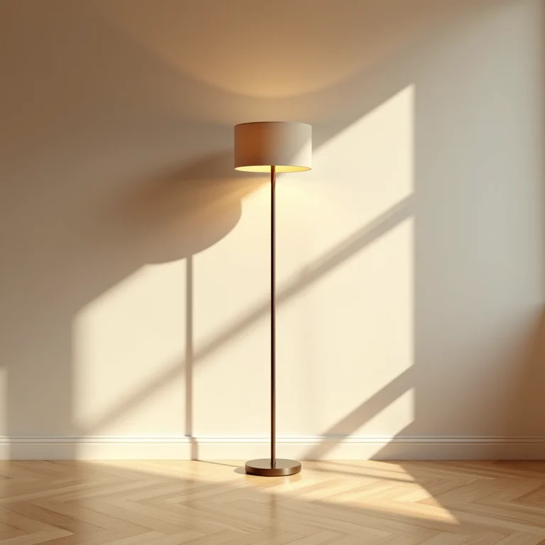 Luminária de chão mal posicionada causando sombras no quarto