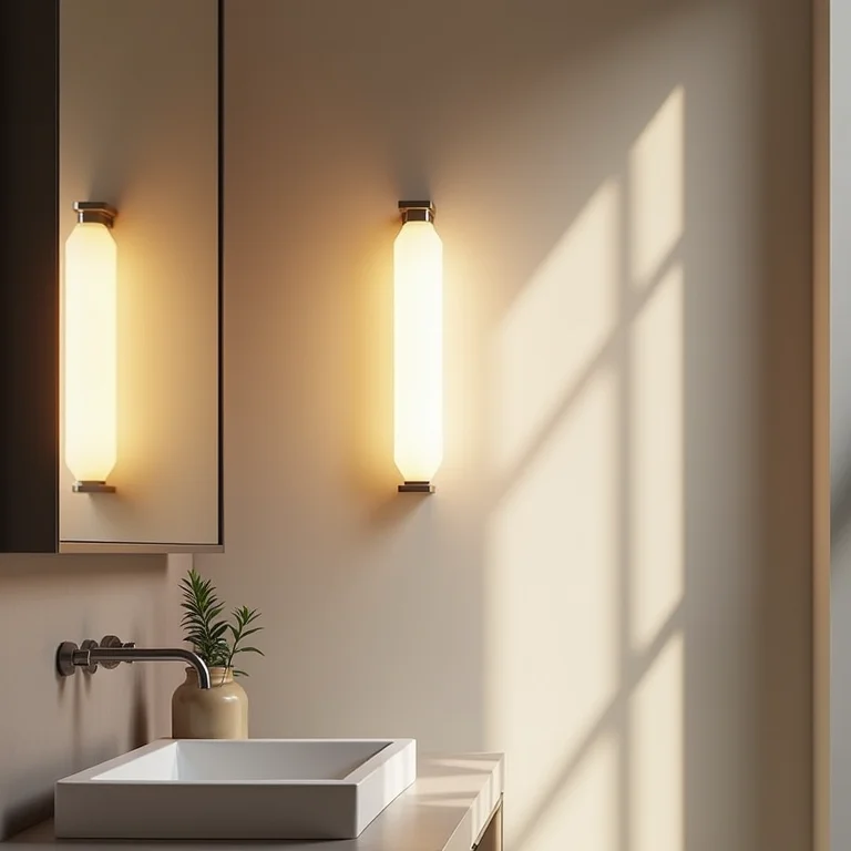 Luminárias modernas em banheiro de suíte