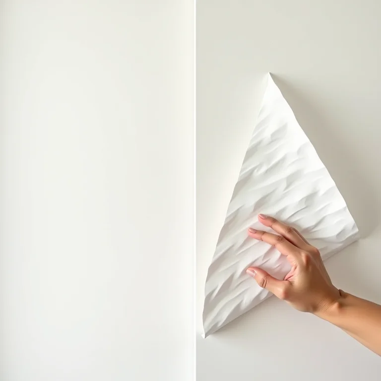 Mão aplicando papel de parede 3D adesivo em parede moderna