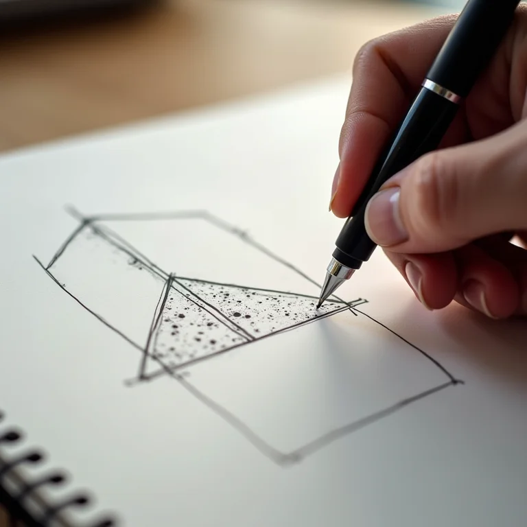 Mão desenhando formas geométricas em um caderno.