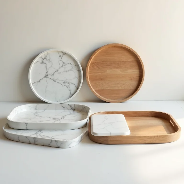 Materiais de bandejas para bancada: madeira, mármore, metal
