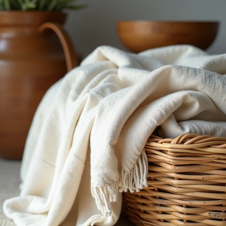 Materiais naturais em um quarto Japandi