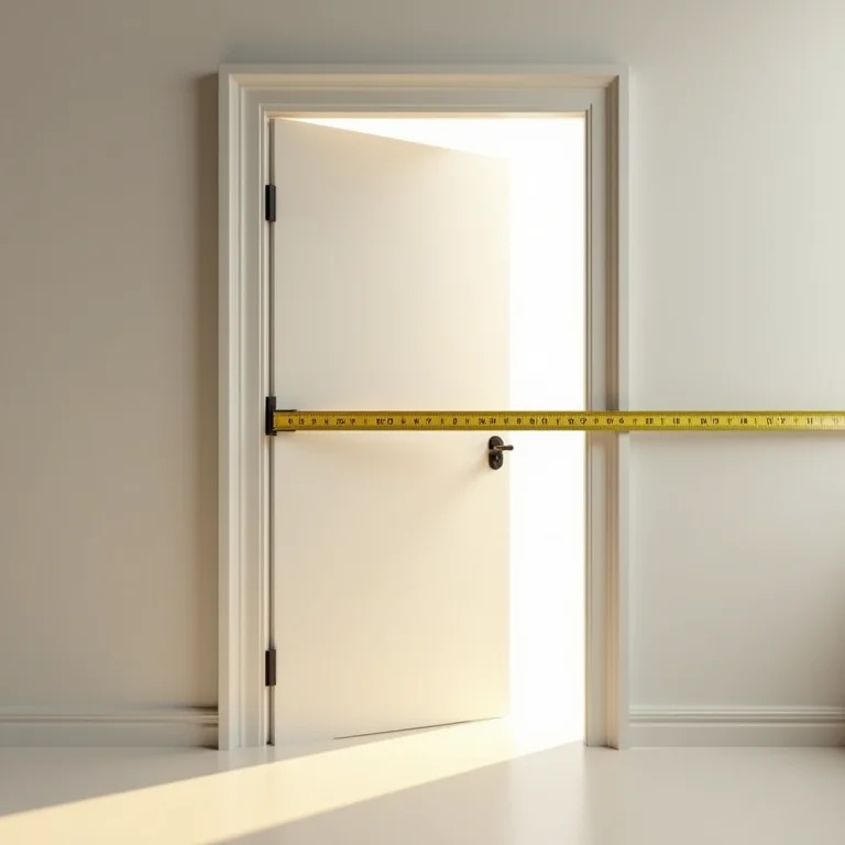 Medindo a largura de uma porta com uma fita métrica.