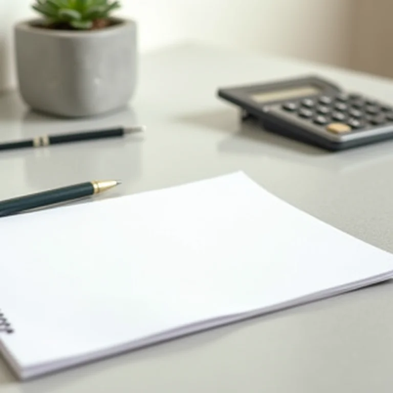 Mesa com calculadora e caderno, representando orçamento