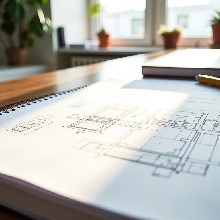 Mesa de arquiteto minimalista com portfólio vazio