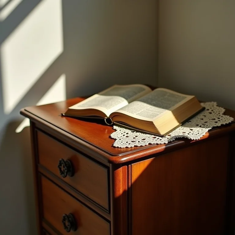 Mesa de cabeceira rústica com detalhes vintage