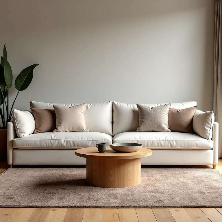 Mesa de centro pequena em proporção errada em relação ao sofá e tapete