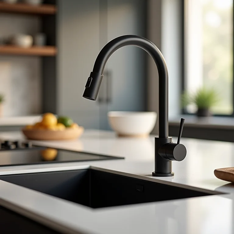 Misturador preto fosco em cozinha moderna