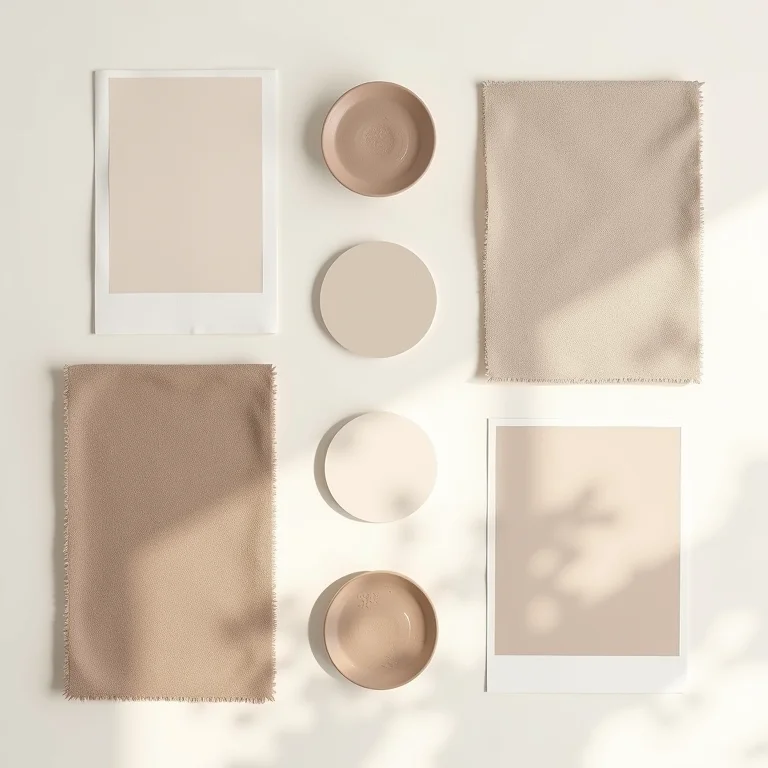 Mood board com amostras de cores neutras e texturas