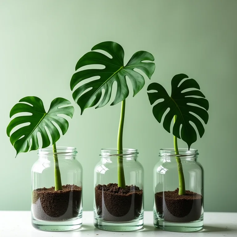 Mudas de Costela de Adão em vasos de vidro