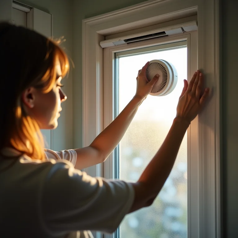 Mulher abrindo a janela do banheiro e ligando o exaustor