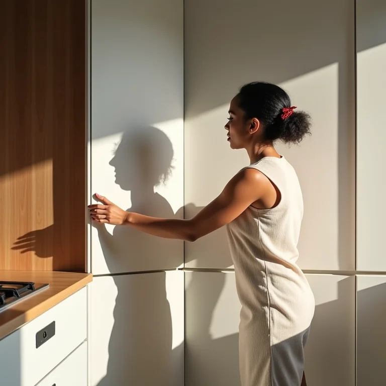 Mulher abrindo armário de cozinha sem puxador