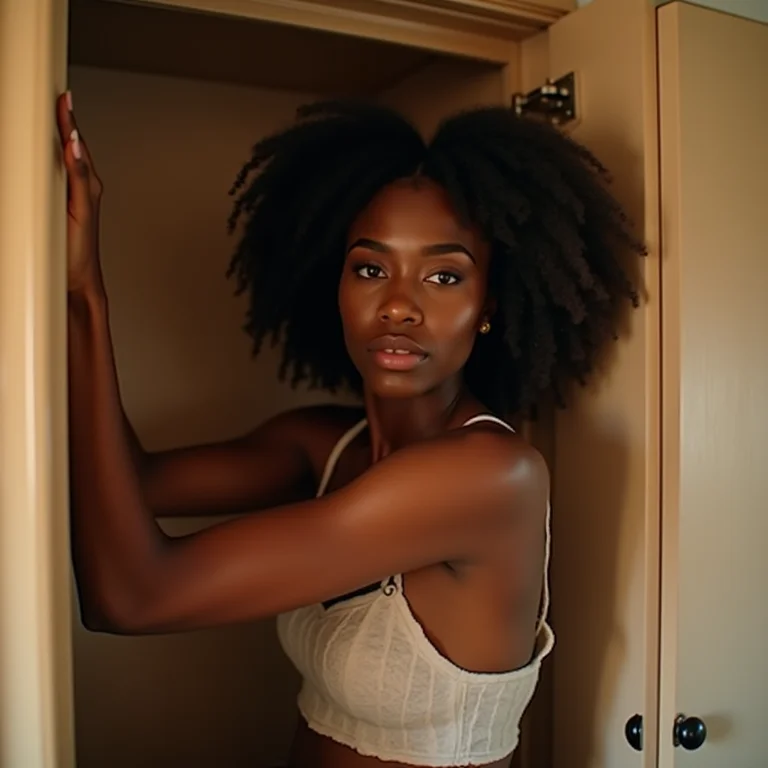 Mulher acessando um armário de canto de forma ergonômica.