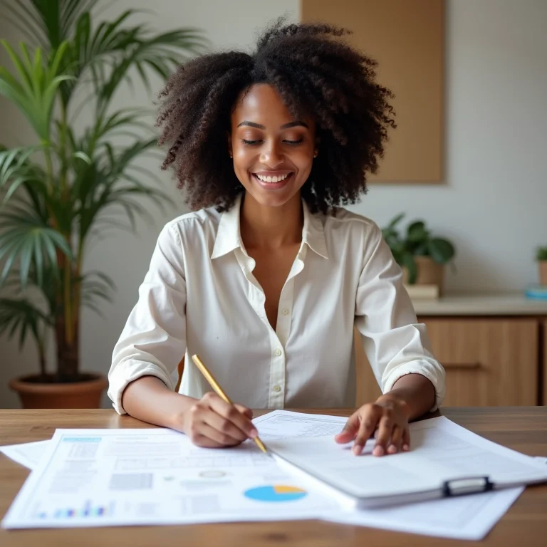 Mulher analisando planos de reforma e definindo prioridades