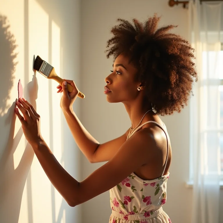 Mulher calculando a quantidade de tinta