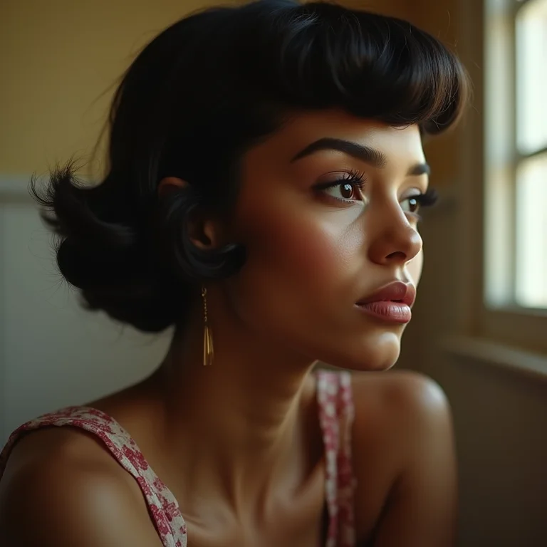 Mulher com maquiagem retrô nostálgica