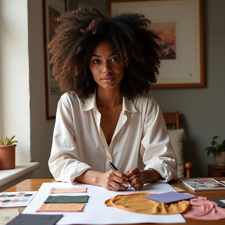 Mulher criando um moodboard de decoração