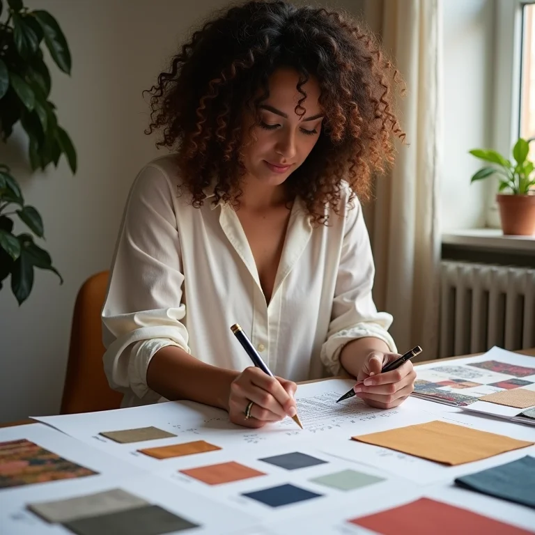 Mulher criando um painel de inspiração para móveis planejados