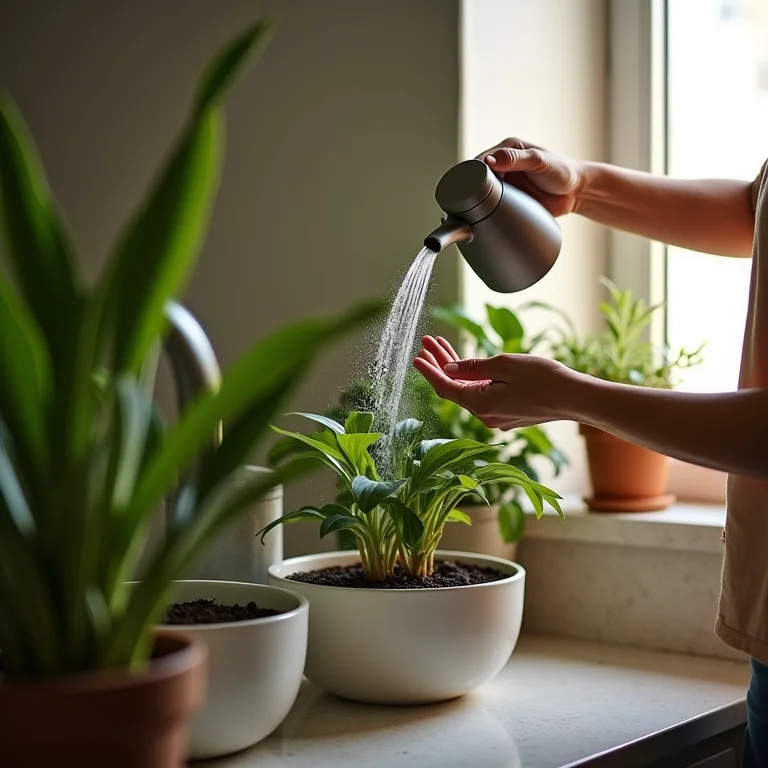 Mulher cuidando de planta no banheiro