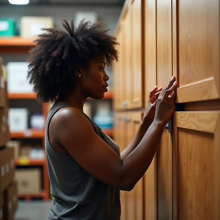 Mulher escolhendo dobradiça com amortecedor.