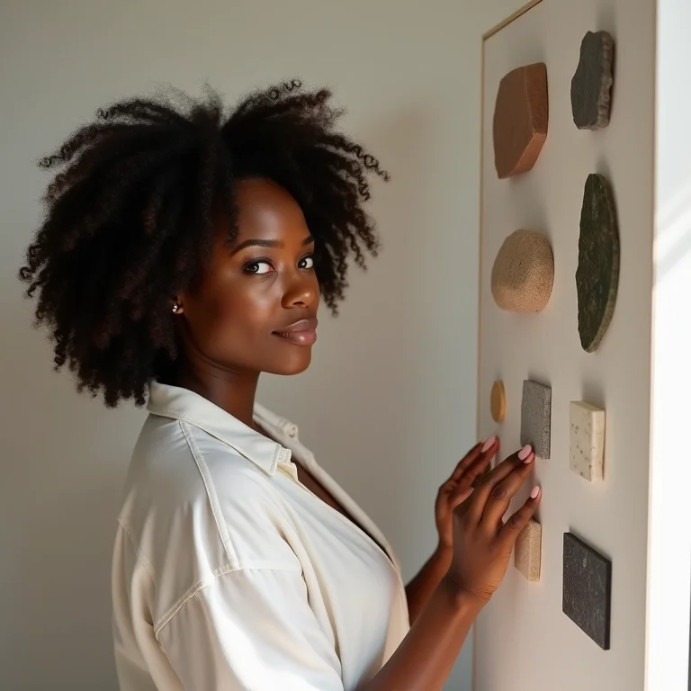 Mulher escolhendo pedras naturais para revestimento de parede