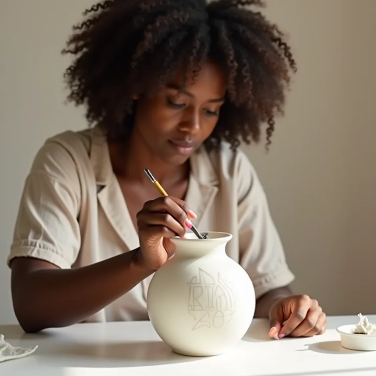 Mulher fazendo um projeto DIY de decoração