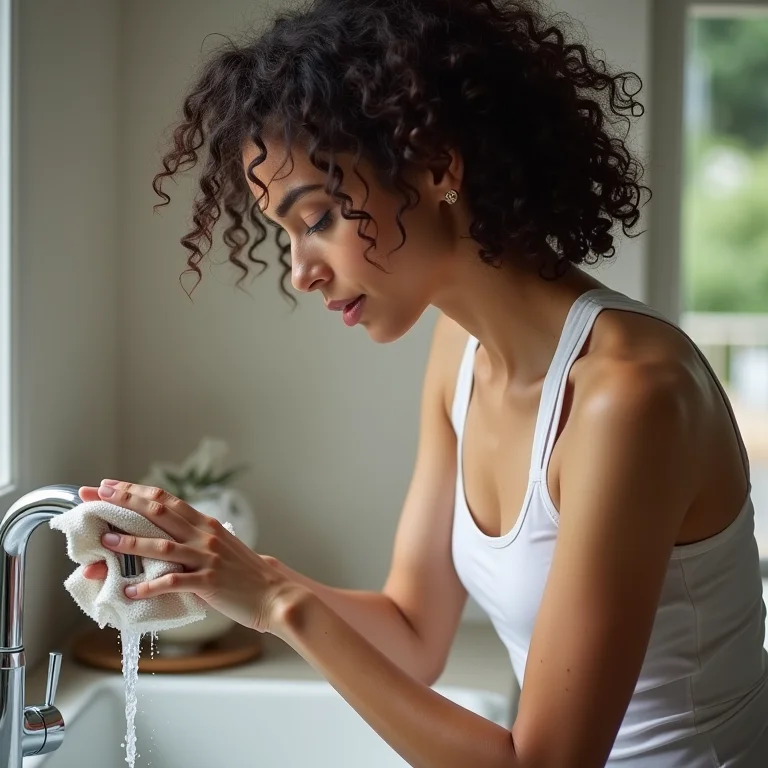 Mulher limpando torneira gourmet