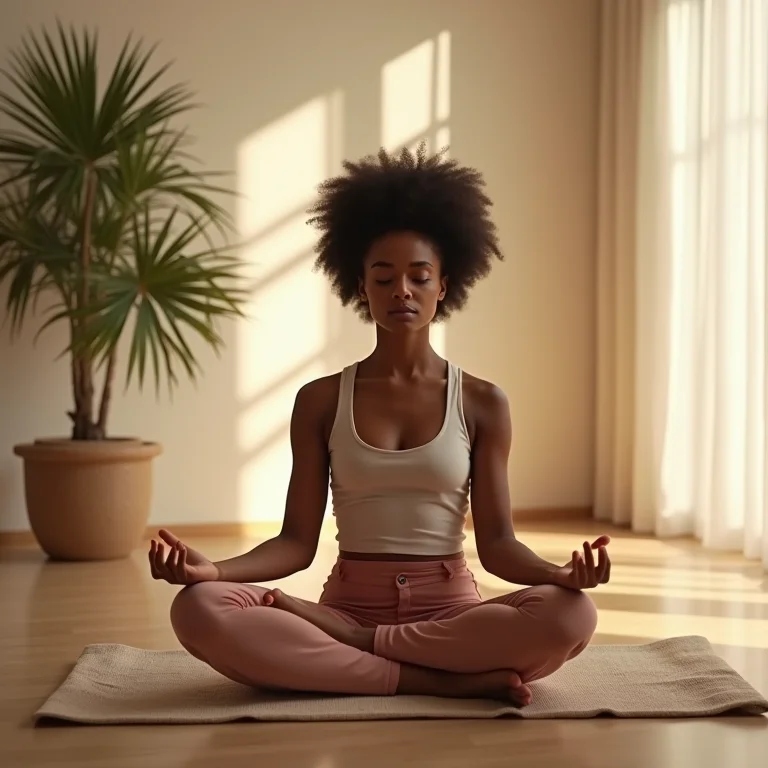 Mulher meditando em um ambiente silencioso para promover bem-estar mental