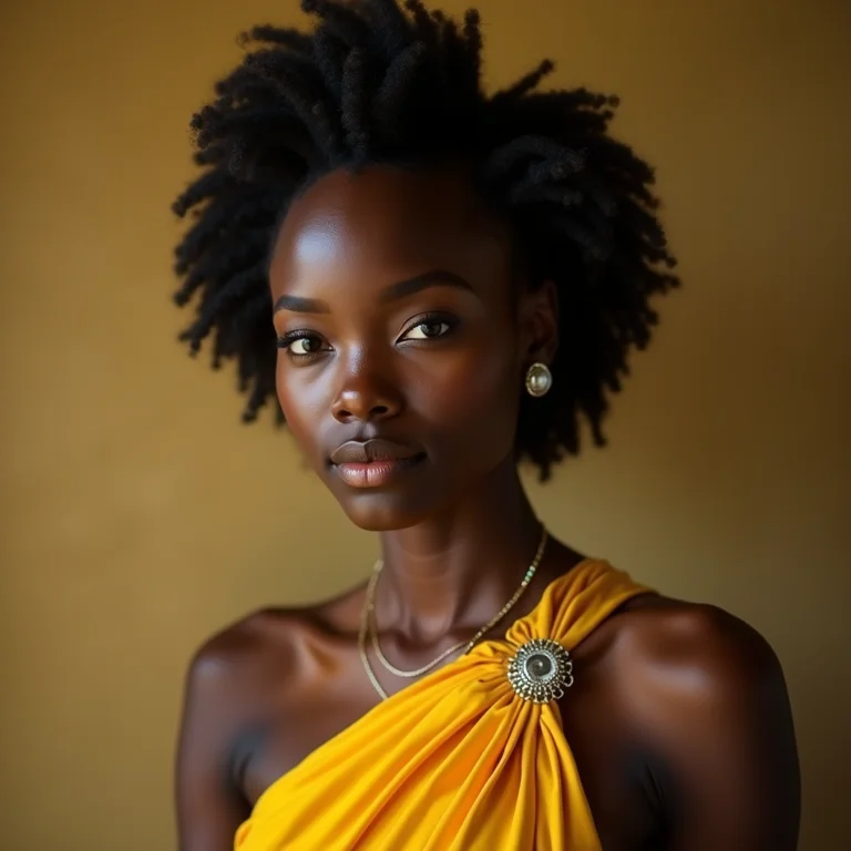 Mulher negra com vestido Art Déco em tons inusitados