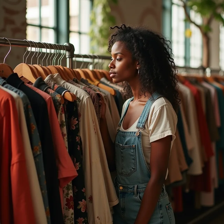 Mulher procurando peças vintage em loja